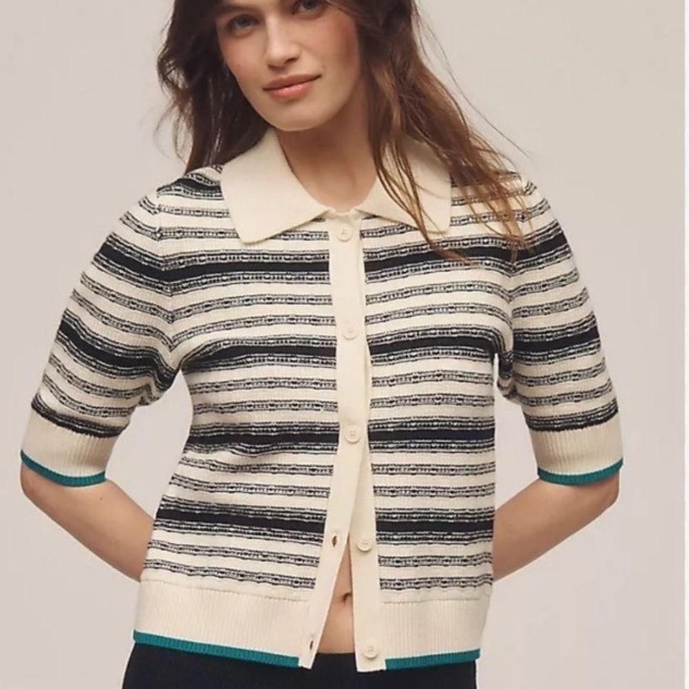 MAEVE NEW Anthropologie Collared Cropped Cardigan Sweater Cottage Knit‎ Size S